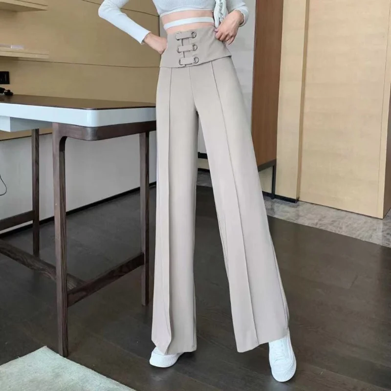 Women's Casual Wide Leg Pants For Women 2023 Spring Summer Office Lady Trousers High Waist Lace-up Straight Pants