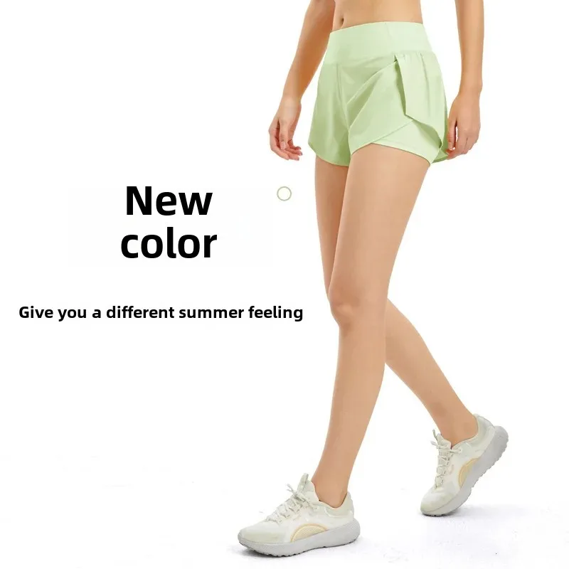 Women Running Training Two-Piece Fitness Leggings Summer Thin Quick-Dry Anti-Exposure High-Waisted Illusion