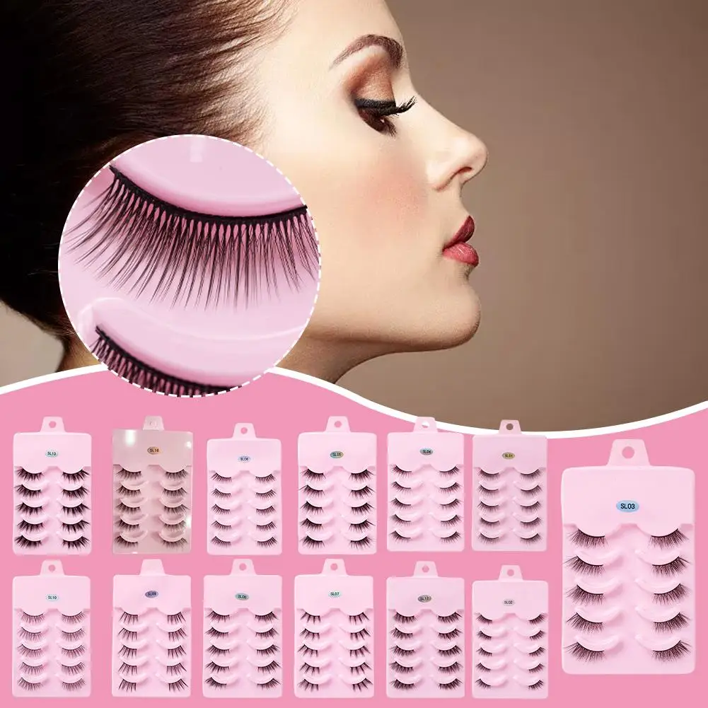 

5 Pairs Half Lashes Mink Eyelashes Natural Soft Cat Eyelash Wispy False Mink Eye Long Makeup Eyelashes Fake 3D Extension La F6M9