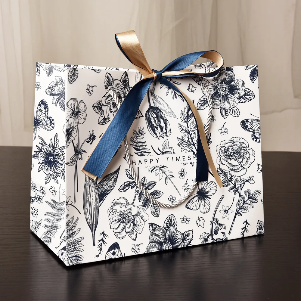 Premium Floral Gift Bags with Ribbon