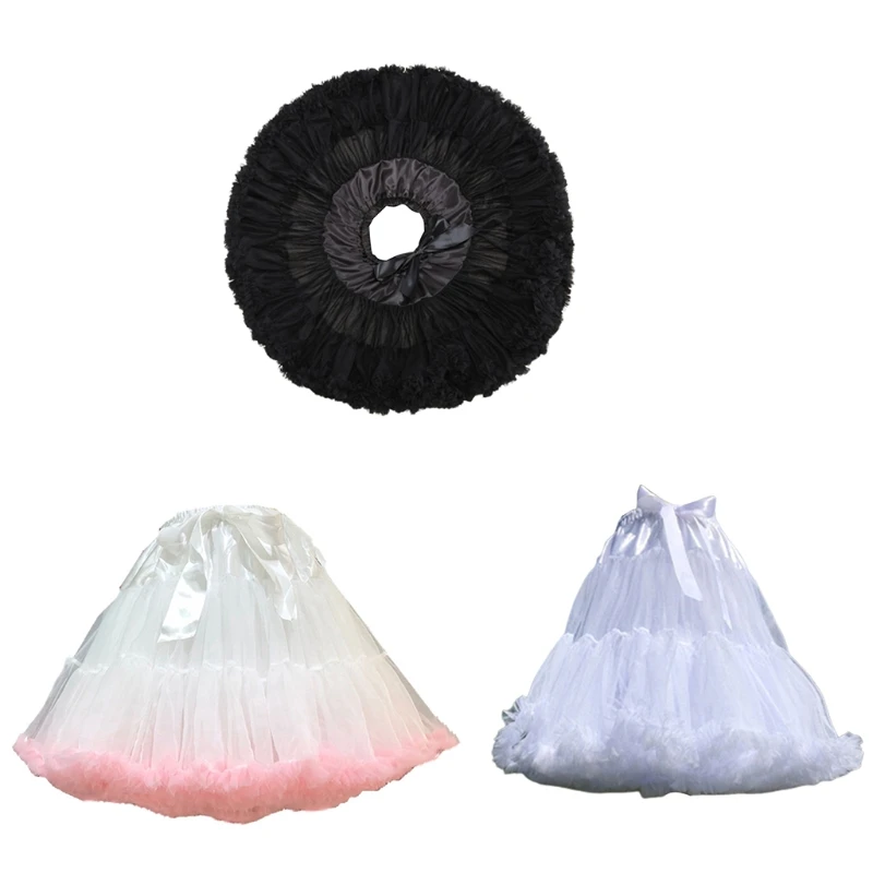 Women Tulle Petticoat with Ribbon Bow Elastic Waist Skirt Princess Ballet Dance Pettiskirts