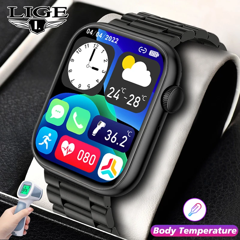 

LIGE New Body Temperature Smartwatch Sports Bracelet IP67 Waterproof Watches HD Full Touch Wristbands Bluetooth Call Smart Watch