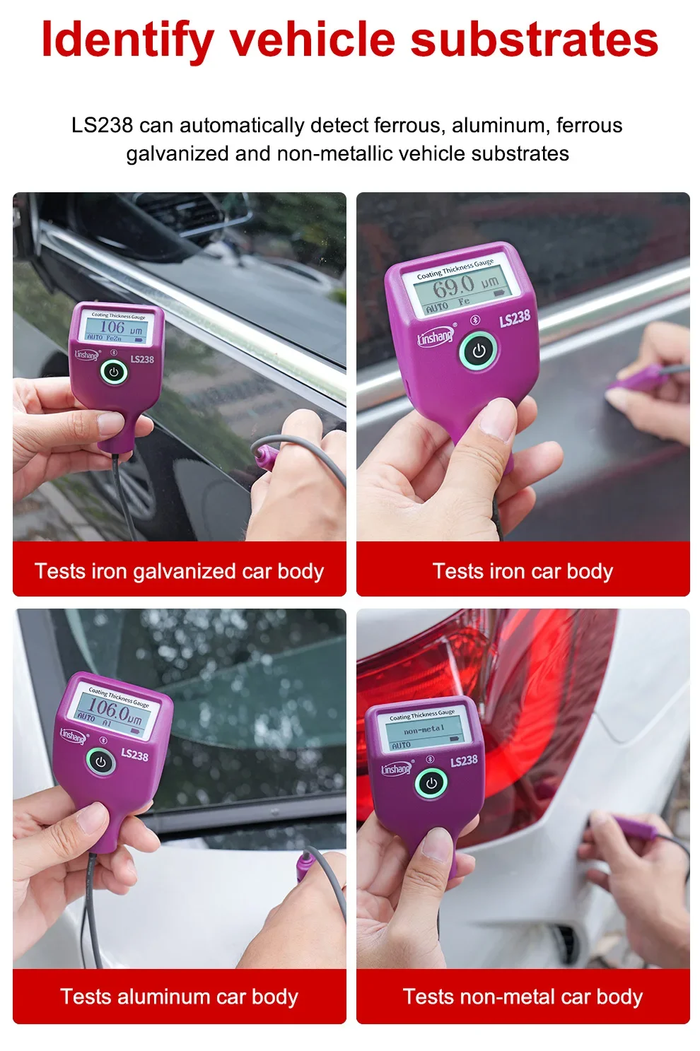 LS238 Digital Paint Thickness Gauge 0.0-3500μm Fe/Al Car Paint Coating Thickness
