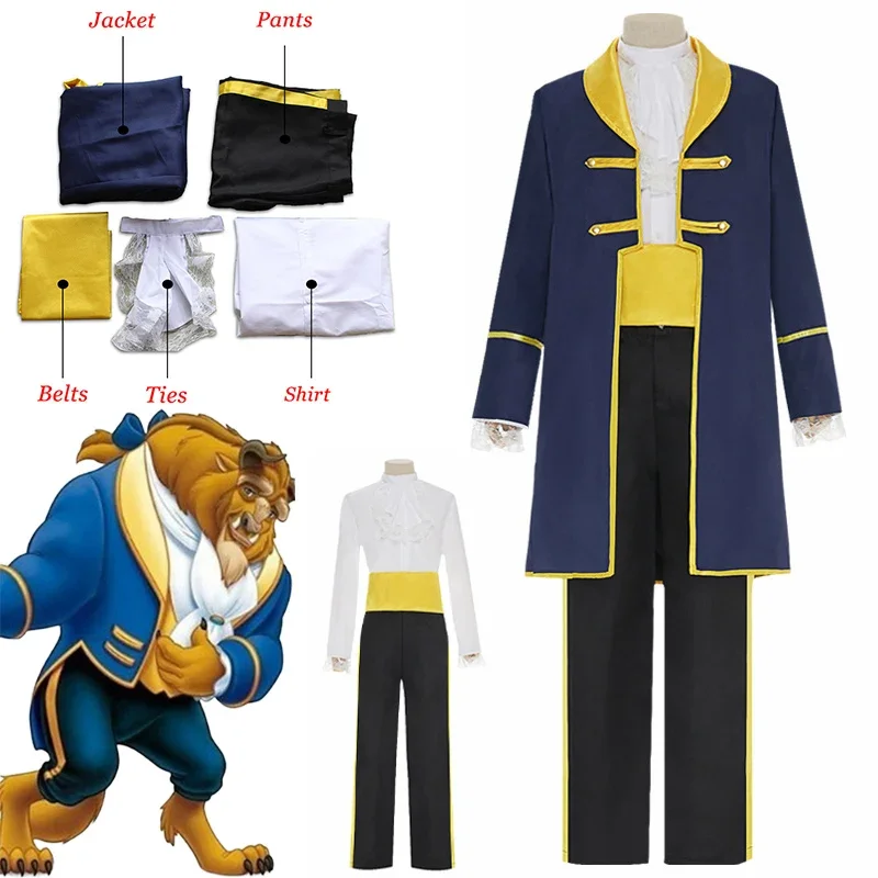 

Beauty and The Beast Cosplay Costume Disney Prince Adam Cosplay Beast Uniform Adult Halloween Party Men Fancy Dress Clothes