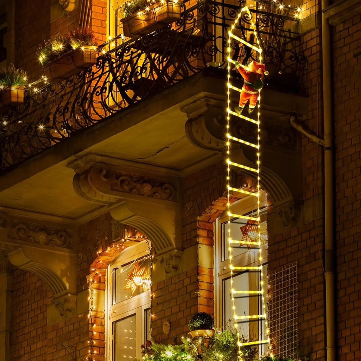 3M Santa Claus Climbing Ladder Light USB Plug 8 Flashing Modes Christmas Decoration for Home Xmas Tree Wall Window Decoration