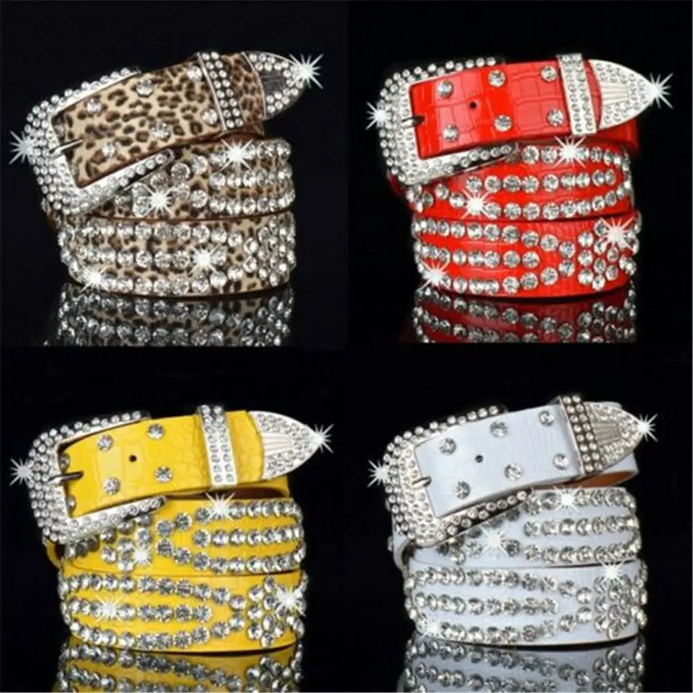 

Women Adjustable Cowgirl Glitter Bling Crystal Rhinestone Belt Waistband PU Leather