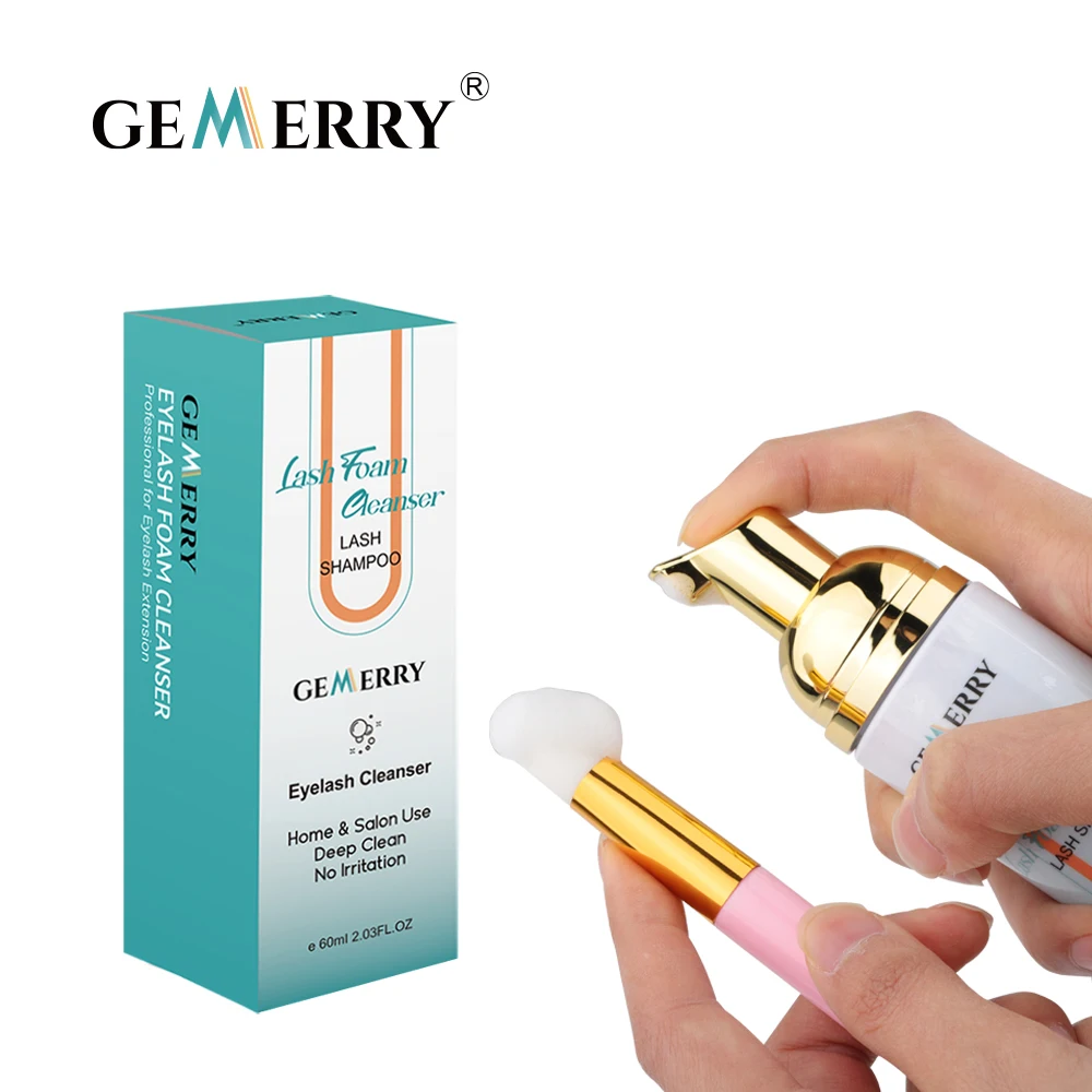 Eyelash Shampoo GEMERRY 60ml Lash Shampoo Brush Kit Lash Lift Foam Cleanser Eyelash Extension Shampoo Mousse Eyelash Makeup Set Supplies