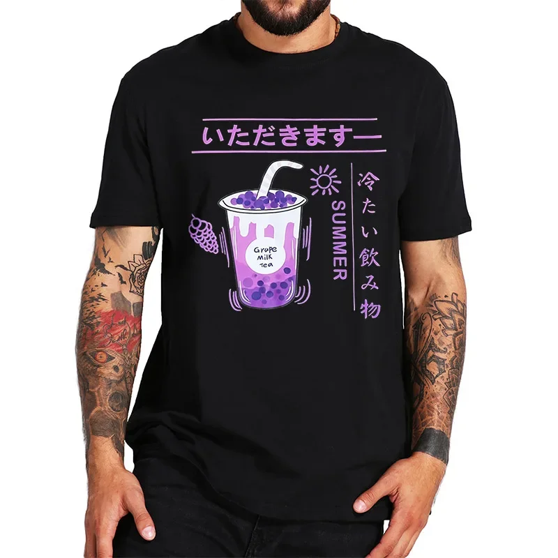 

Милые Молодежные подарки, 100% хлопок, европейский размер, топы, Мужская футболка Boba, японская Милая футболка с рисунком чая из пузырьков в стиле аниме, милые футболки с графическим рисунком