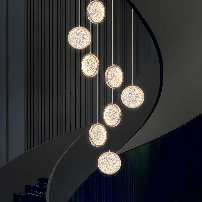 

Modern Minimalist Stair Chandelier Light Luxury Duplex Building Empty Living Room Villa Rotating Staircase Loft Long Chandelier