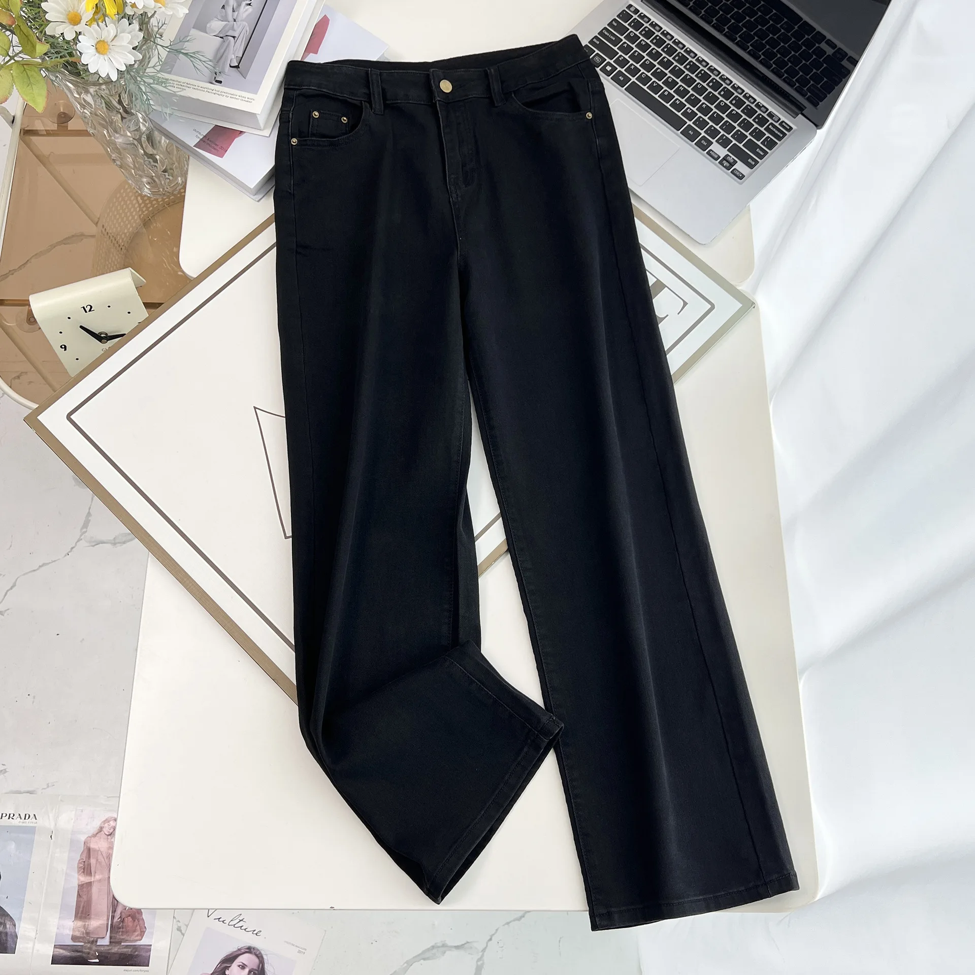 Fashion Plus Size Women's Jeans 2025 Autumn New Simple Denim Straight Leg Pants Black Ankle Length Bottoms 1027