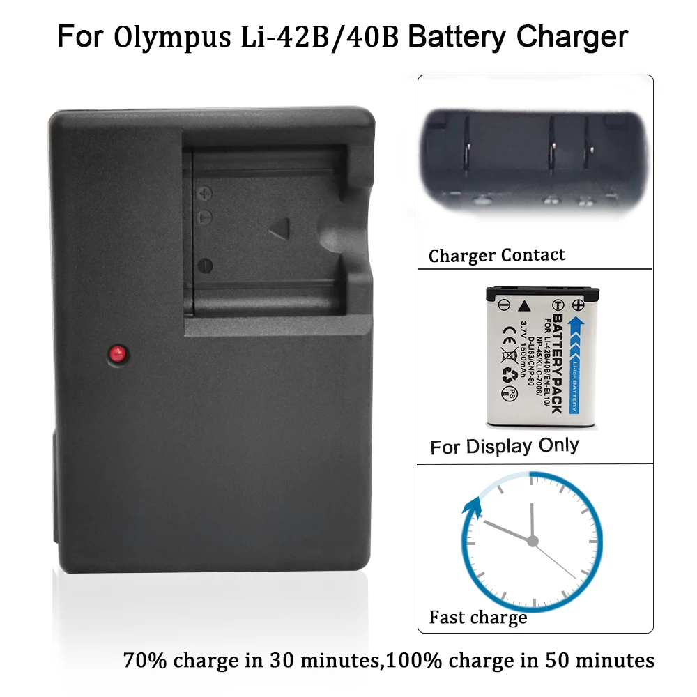 LI-40C Charger for Camera Olympus LI-42B,LI-40B,LI-41C,EN-EL10,NP-45,KLIC-7006,D-LI63,CNP-80 battery charger LI40B,LI42B,LI40C