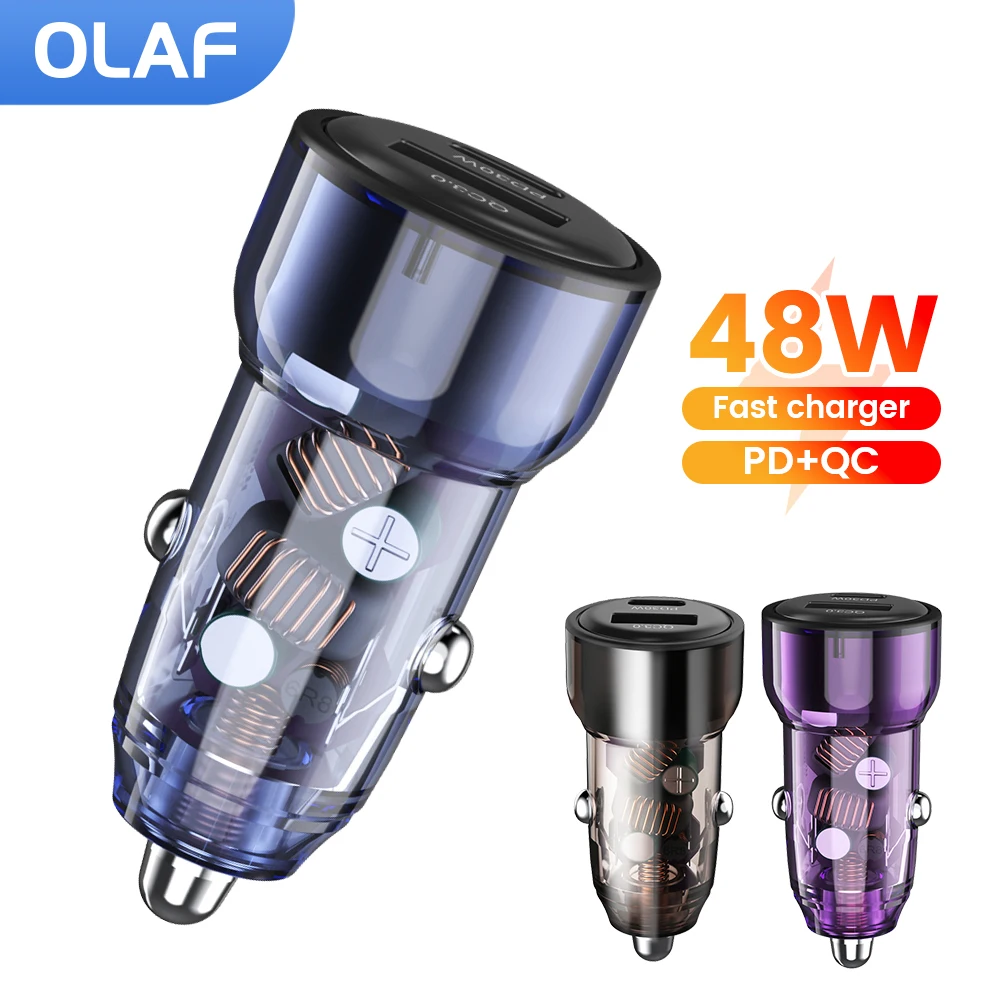 48W Mini Caricabatteria Da Auto Accendino Ricarica Rapida Qc3.0 Pd Usb Tipo C Caricabatteria Da Auto Per Iphone Xiaomi Samsung Huawei Ricarica Rapida