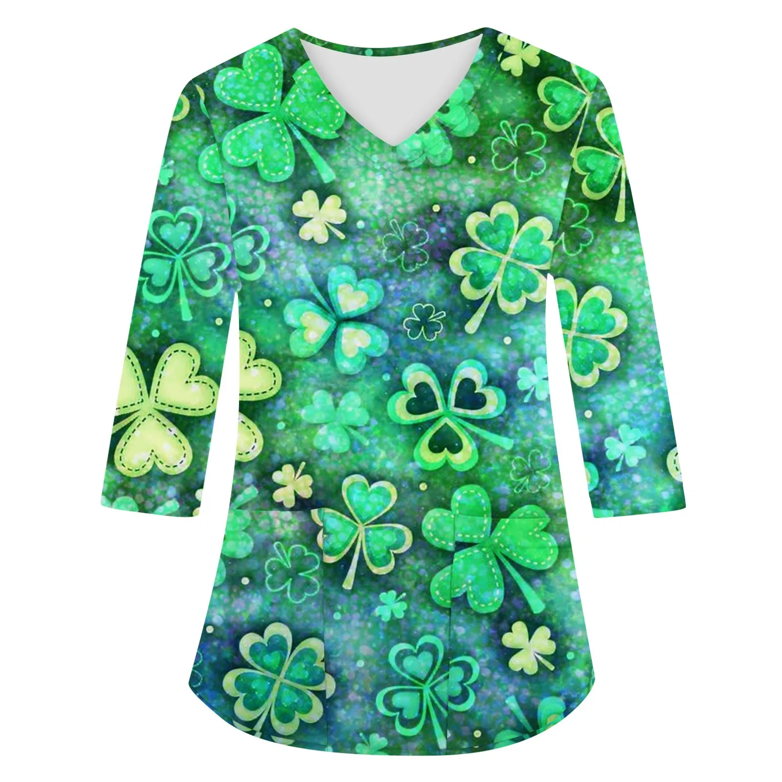 Koszulka Damska Na Dzień Św. Patricka 3.17 Happy Ireland Festival Clovers 3/4 Rękawy Koszulki Top Zielone Bluzki Z Serii Shamrock