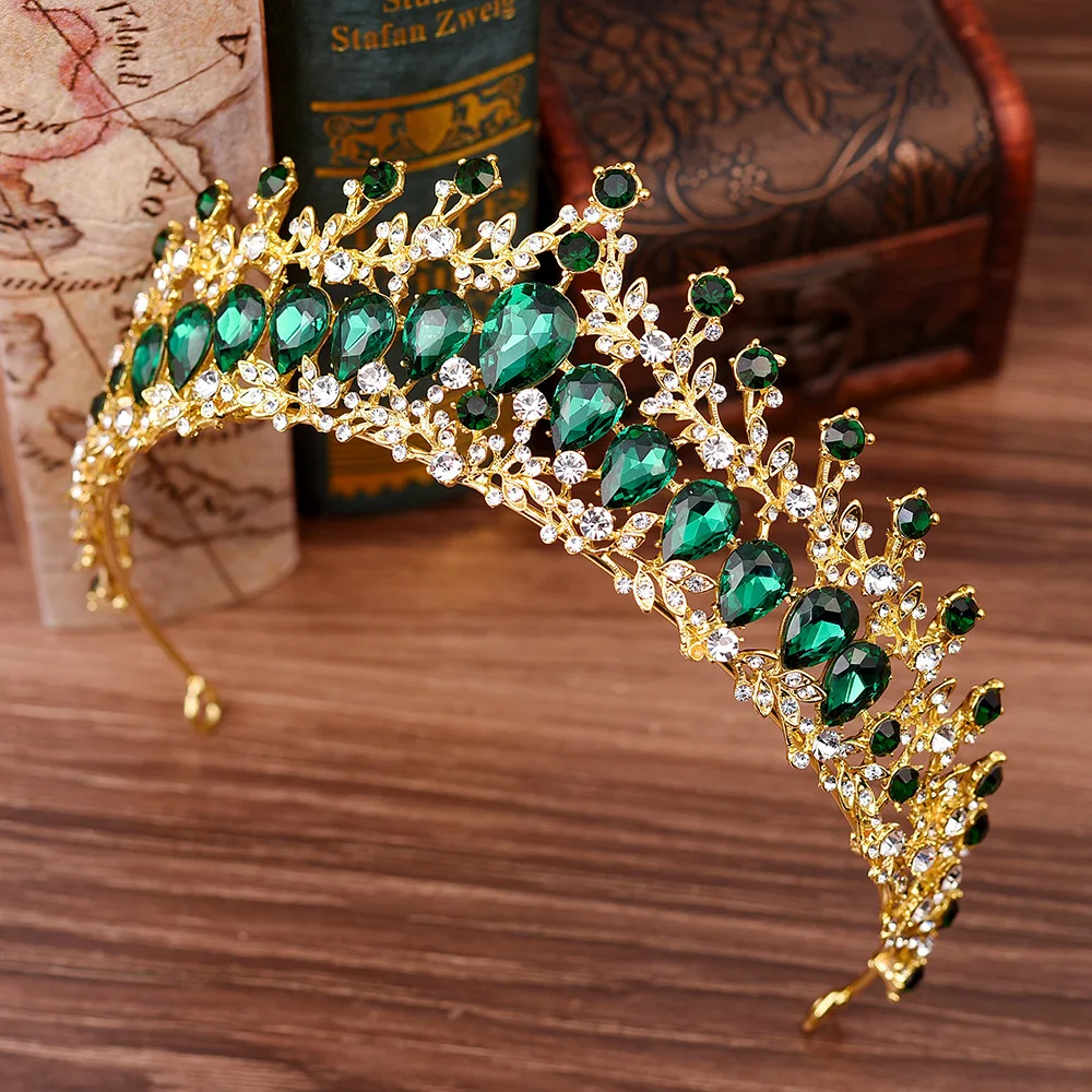 

Fashion Crystal Queen Tiara Birthday Crown Festival Female Party Luxury Vintage Queen Gold Crown Bridal Accessories Wedding