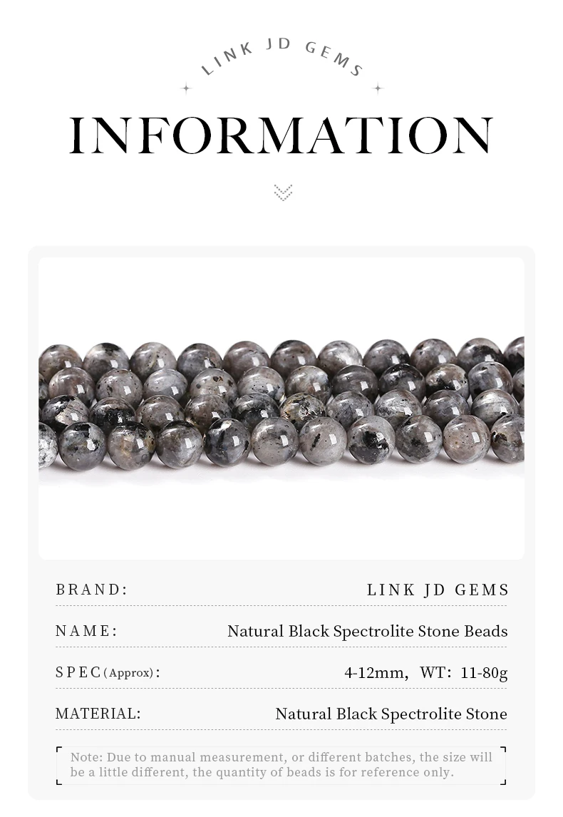Natürliche Labradorit Stein Schwarz Spektrolith Perlen Runde Lose Spacer Perlen Für Schmuck Machen Diy Halskette Armband Zubehör – Detail 3