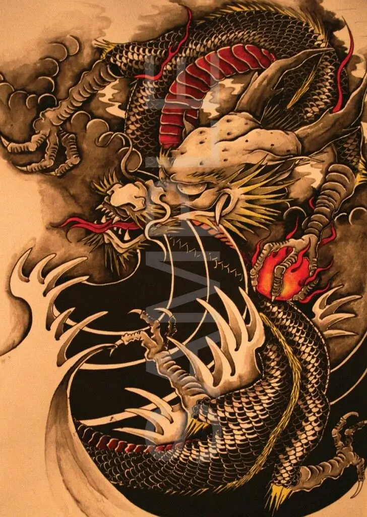 

CHINESE DRAGON TATTOO Art Print Silk Poster Home Wall Decor