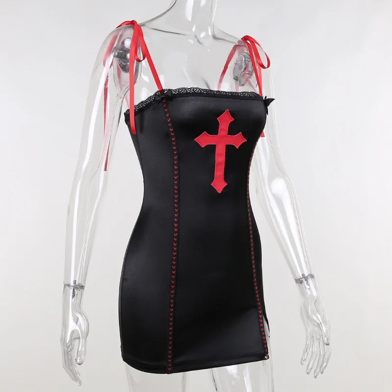 Escuro Split Cross Suspender Vestido 2022 Rendas Emendamento Y2k Saia Curta Moda Feminina Kh21098 12 Computers & Electronics
