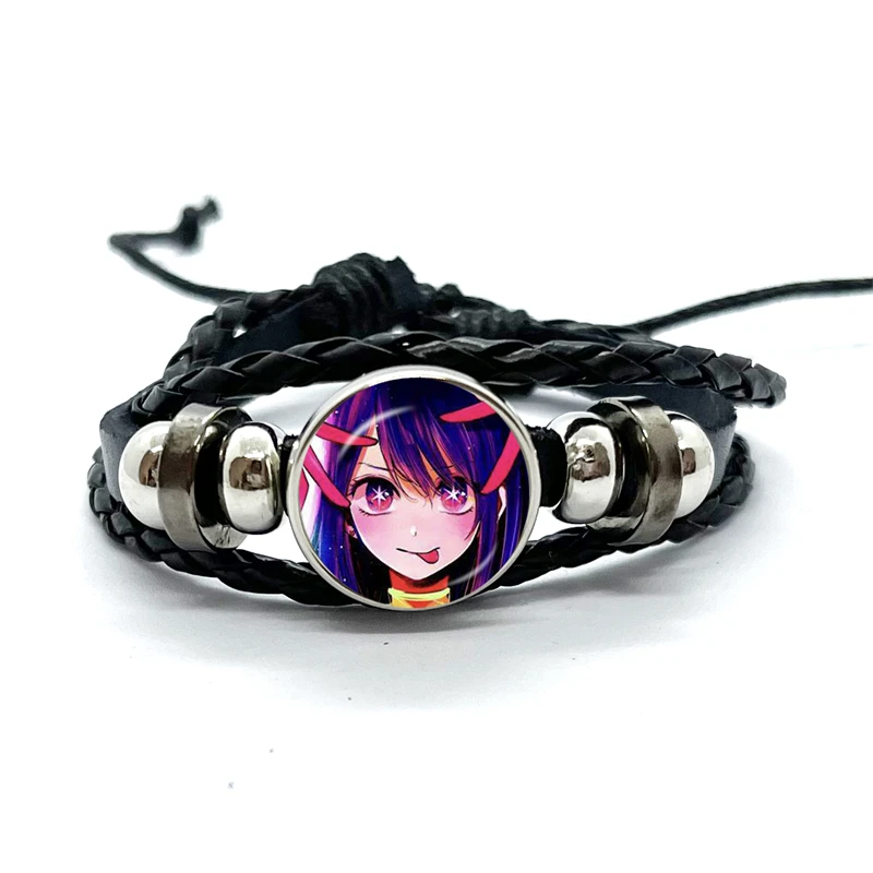 Hot Anime OSHI NO KO Leather Bracelets Hoshino Ai Akuamarin Rubii Sarina Gorou Glass Dome Snap Button Bracelet & Bangles Jewelry 3
