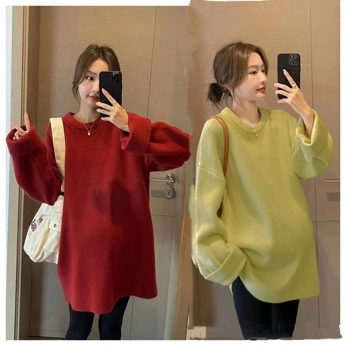 8195# Autumn Winter Oversize Knitted Maternity Sweaters Thick Warm Shirts Clothes for Pregnant Women Pregnancy Tops