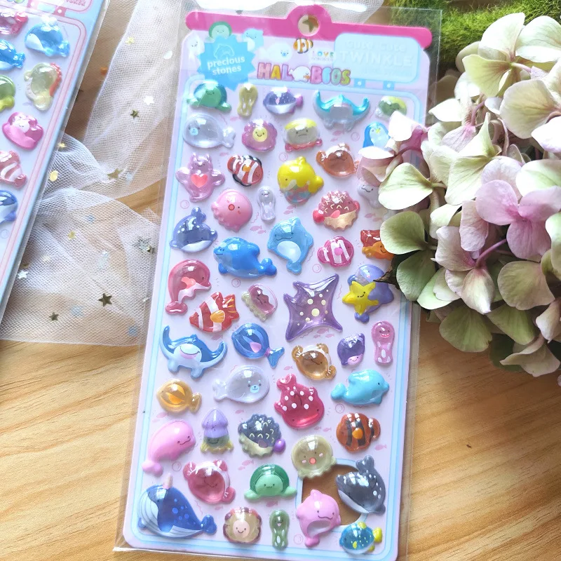 1 pc/4 pcs Cute Marine Fish Shark 3D Relief Stickers Scrapbooking Diy Journal Cute Stationery Sticker School Gift