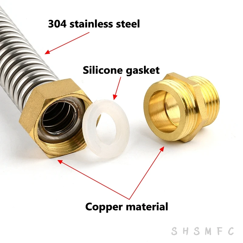 1/2" 3/4" 1" BSP Copper Male Thread 304 Stainless Steel Bellows Hot Cold Water Pipe Joint 1~3 PCS