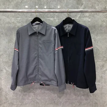 TB Spring and Autumn Men's Jacket Zipper Cardigan Clothing Loose Wool Polo Luxury Brand Stripe TB Casual Fashion Coat 1