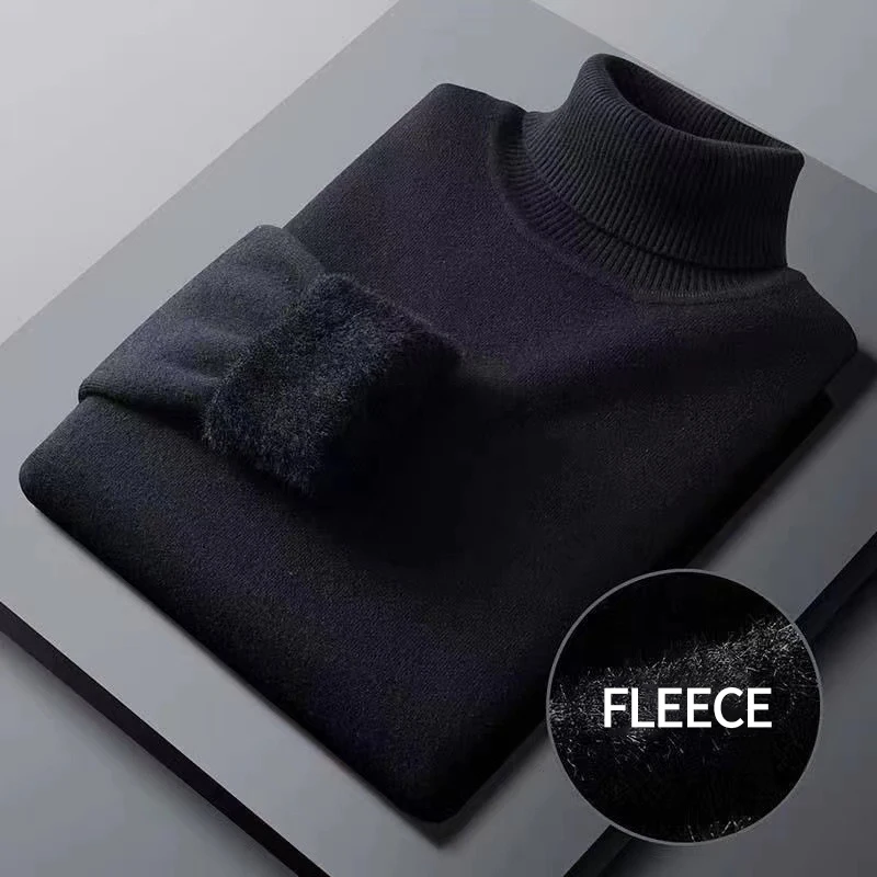 

Men's Turtleneck Sweater Black Classic Fleece Casual Pullovers Winter Thick Male Base Shirt Turn-down Collar Warm Knit Sweaters