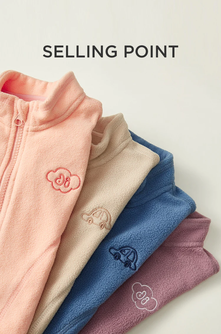 Description Picture 4 of itemAmila Baby Coat 2023 Spring New Polar Fleece Warm Solid Color Jacket Embroidered Girls and Boys Stand Collar Children's Clothes