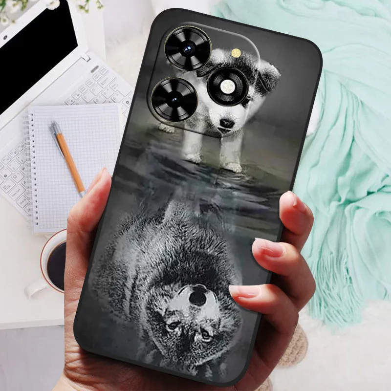 Black Silicone Bumper Case with Wolf and Lions Design - Soft TPU Cover