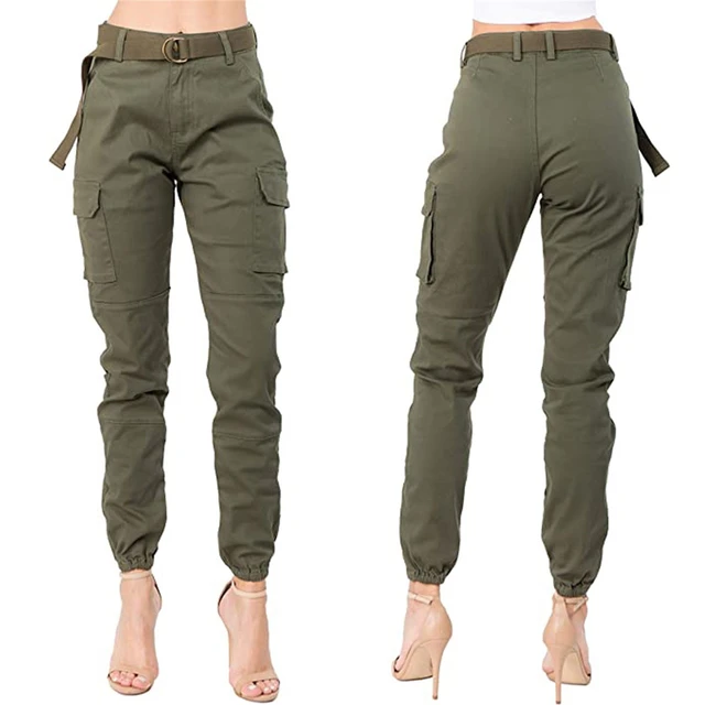 Plus Size Cargo Pants Women High Waist Slim Fit Jogger Cargo Solid