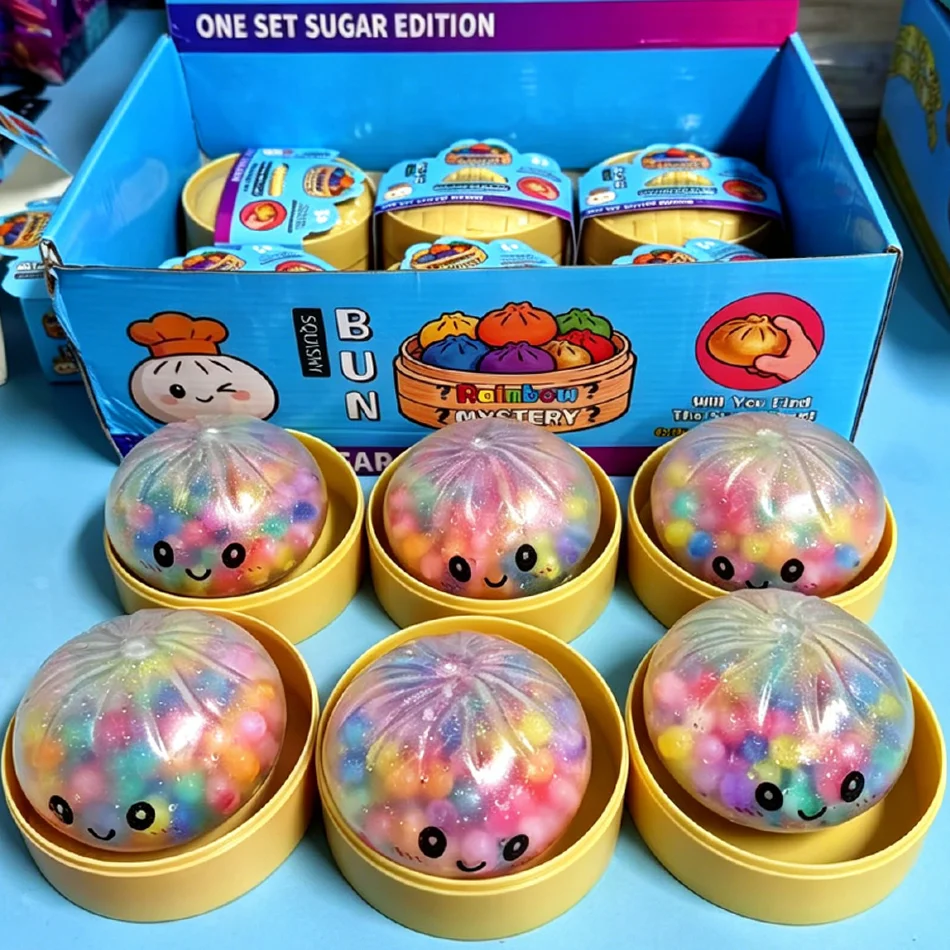 Neue bunte Glitzer-Dumpling-Squishies (1 Stück) mit Box – sensorisches Quetschspielzeug zum Stressabbau_voghion.com