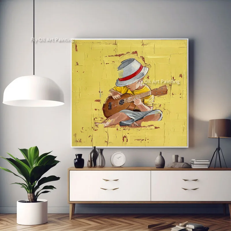 

Hand Painted Modern Little Boy Carrying A Bucket Oil Painting Wall Art For Living Room Bedroom Home Decoration As Best Gift
