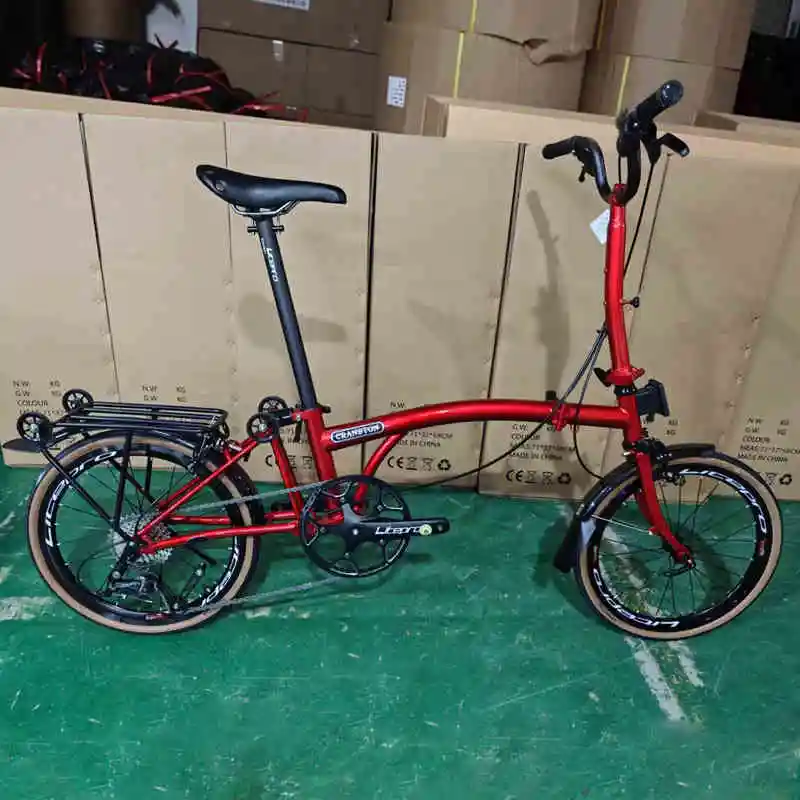 Carston NO 20 Inch 9 Speed Dual V-Brake Portable CRMO Tri Fold Frame 53T CNC Crankset 20 Inch Wheel Folding City Bicycle