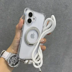 Versatile Transparent Magnetic Crossbody Phone Holder with Stand & Shoulder Strap - iPhone 12 Pro Max (White)