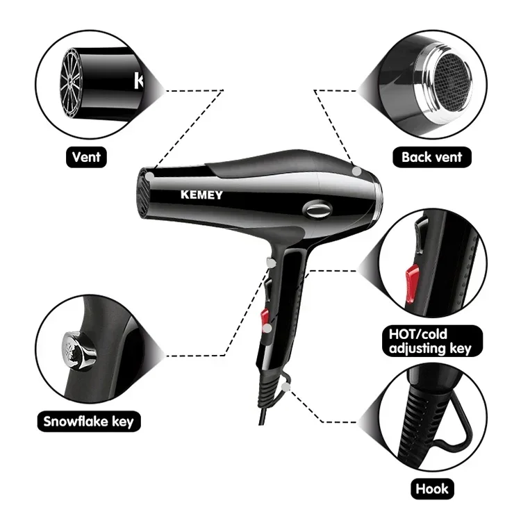 Kemei KM-5822 3500W high-power three temperature regulation professional hair dryer with high quality 4