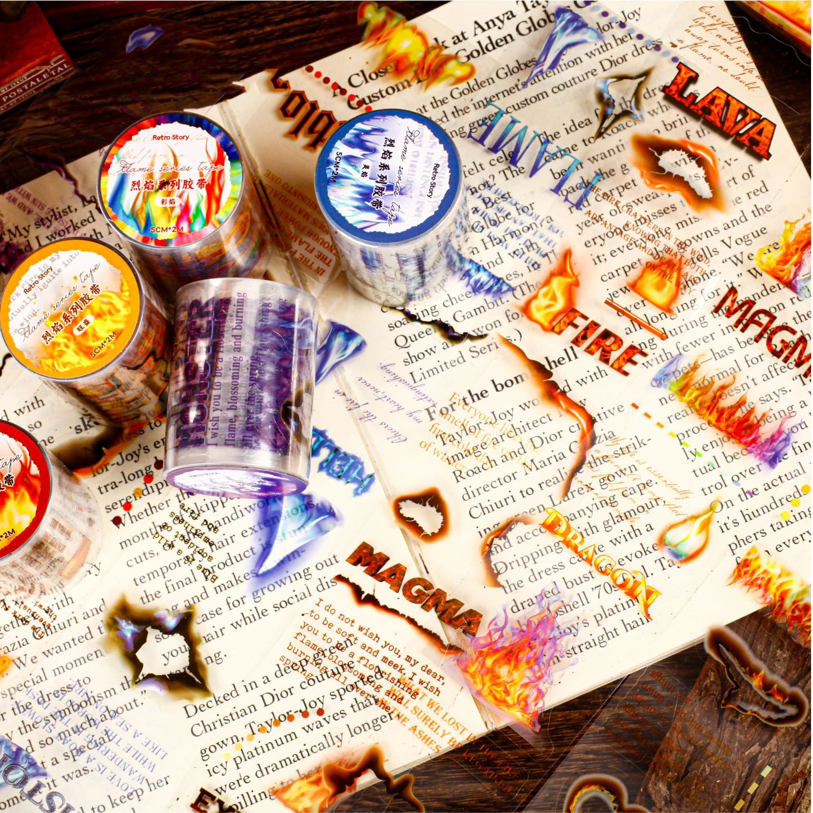 불꽃 시리즈 빈티지 다채로운 불꽃 풍경 PET 테이프 창의적인 DIY 저널 재료 콜라주 스크랩북킹 문구류