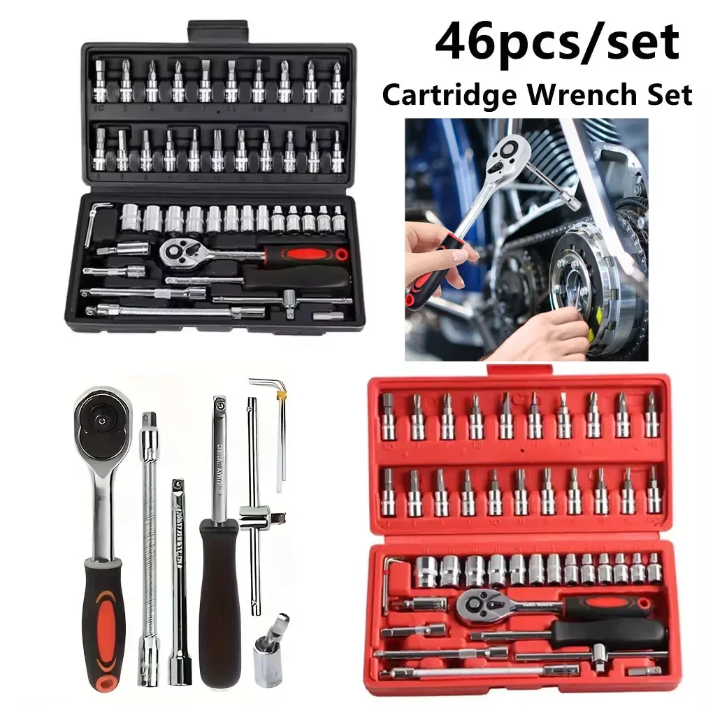Socket Wrench 46pcs/Set Diy Repair Tool Kit Ratchet Screwdriver Car Repair Hardware Toolbox Auto Repairing and Household socket wrench tool kit