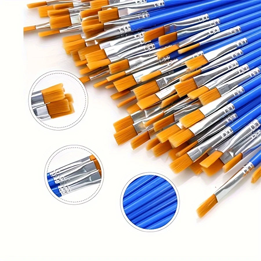 Paint Brushes Palettes Set 30pcs Flat Nylon Hair Artist Brushes With 5pcs Paint Trays For Acrylic Watercolor Oil Gouache Tempera 4