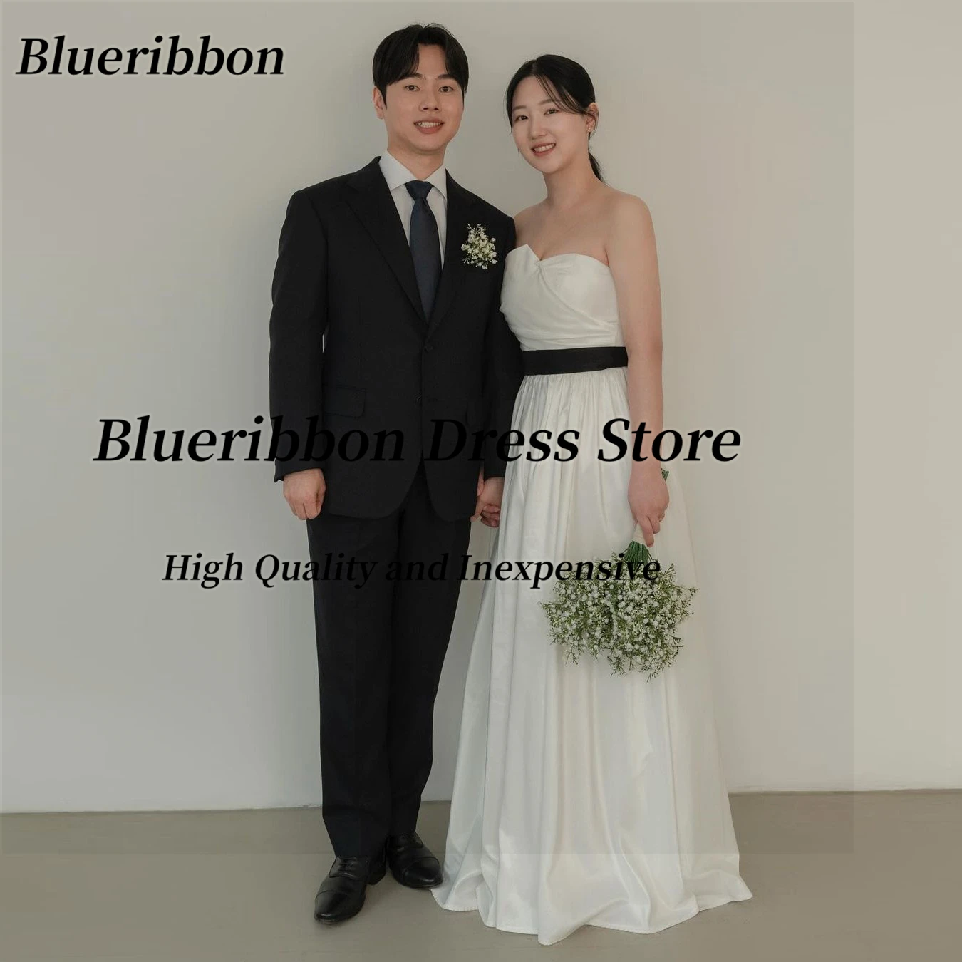 

Blueribbon Vestidos Party Dress Sweetheart Wedding Dress 2024 Black Sash Lace Up Back 웨딩드레스 Ruched A Line Prom Photograph Shoot