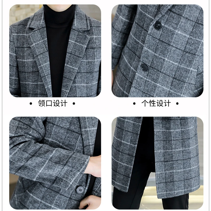 Casual 2025 Cappotti di lana scozzesi di media lunghezza da uomo invernale Business Warm Top Cappotto Outwear Giacca a vento di lana addensata in cotone 5