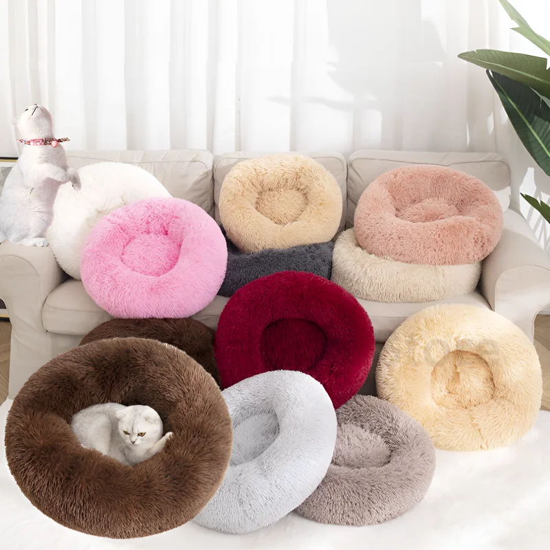 Plush Circular Pet Nest Winter Cat Nest Dog Warm Detachable Washable Round Cat Pet Bed Seasonal Universal Decoration pet plush nest