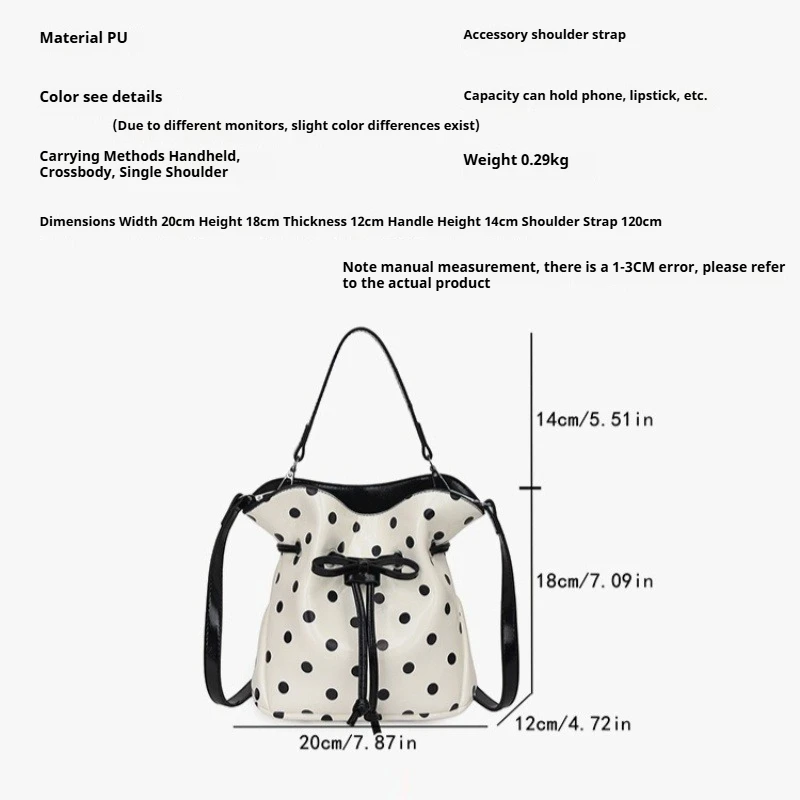 Borsa a Spalla da Donna a Pois, Borsa a Secchiello Color Block in Ecopelle, Tracolla con Manico Superiore, Casual per il Pendolarismo e l'Uso Quotidiano - immagine 5