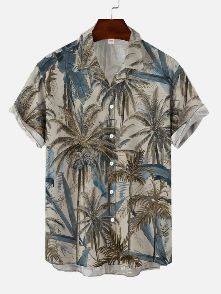 Men's Hawaiian Coconut Tree Pattern Shirts Summer Beach Sunset Shirt Men's Casual Short Sleeved Shirt Exquisite 3D Printed Shirt 4