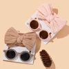 2Pcs/Set Puff Bow Baby Headband Sunglasses Matte Flower Circular Sun Glasses Eye Wear Elastic Nylon Hair Bands Seaside Headdress 2