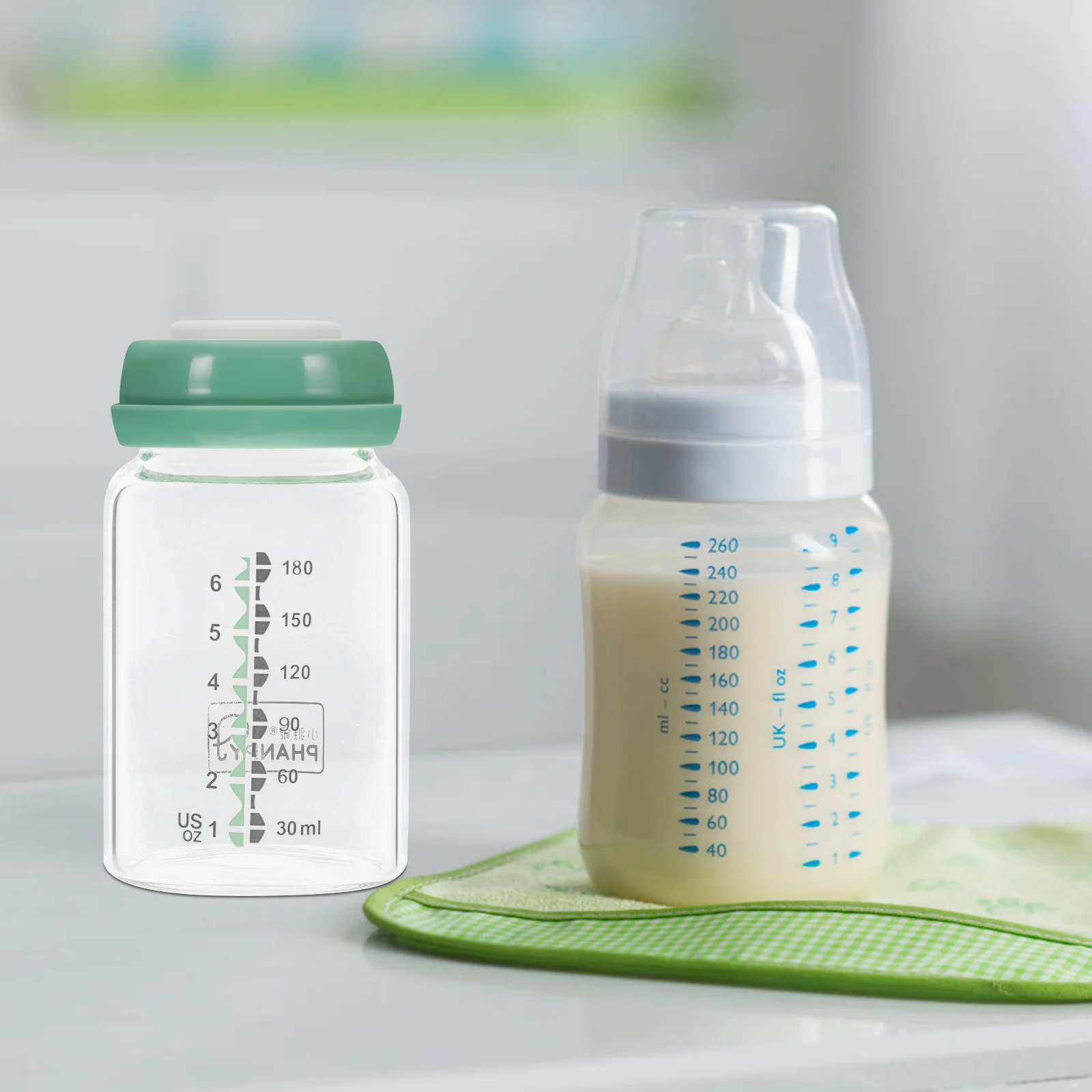2 Pcs Green Wide Mouth Glass Milk Storage Bottle Baby Feeding Container Breast Milk Storage Jar Feeding Bottle