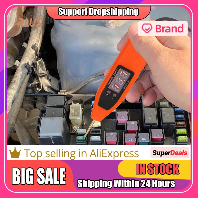 Car Truck Voltage Circuit Tester Digital Display Long Probe Pen Light