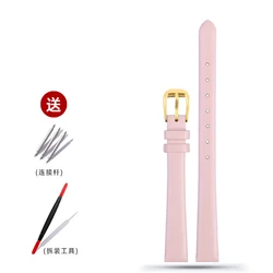 Soft Genuine Leather Vintage Watch Band - Women's Small Width Strap in First Layer Cowhide - 10mm (A pink - gold)
