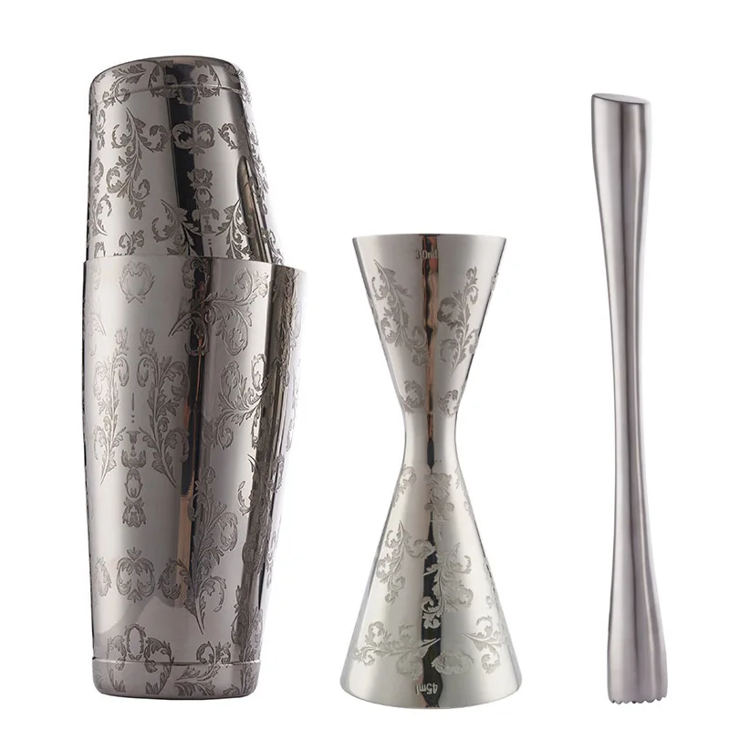 

304 Stainless Steel American Hall Cup Set Bar Bartender Shaker Etching Engraved American Boston Kit