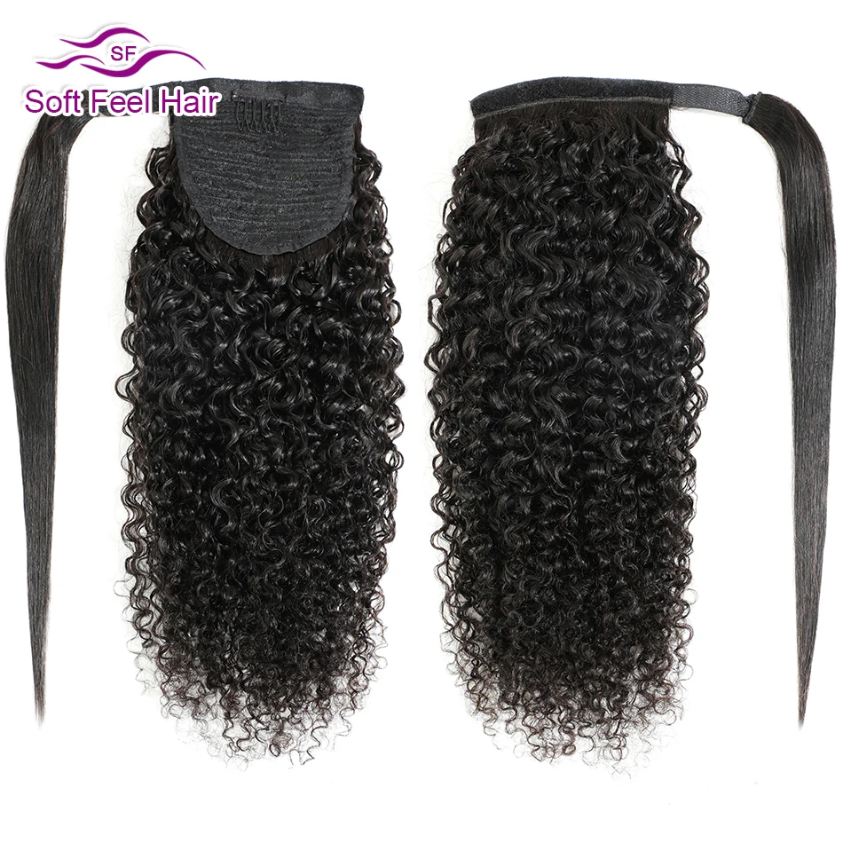 Human Hair Extensions Afro Kinky Curly Ponytail Wrap Around Ponytail Clip Ins Natural Remy Brazilian Hairpiece Pony Tail
