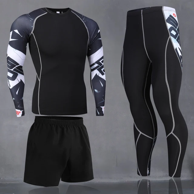 Running Men's Thermal Underwear Underpants Kit Sports Compression Clothing Tracksuit For Men Fitness Slim Joggers Base Layer Set 3Pcs-Set
